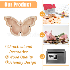 Деревянные банки для денег в виде бабочек для детей AJEW-WH0348-269