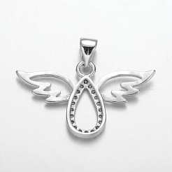 天使の真鍮マイクロパヴェキュービックジルコニアのペンダント  鉛フリーとニッケルフリー  プラチナ  27x16x2mm  穴：3x5mm&nbsp;ZIRC-F011-28P-FF