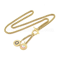 Collar con colgante de letra y ojo de acero inoxidable 304 con baño de iones (IP) y esmalte azul.&nbsp;STAS-Z102-01G-G