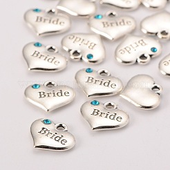 Tema de la boda tono plata antigua del corazón del estilo tibetano con los charms de la novia del rhinestone&nbsp;LS-TIBEP-N005-12A