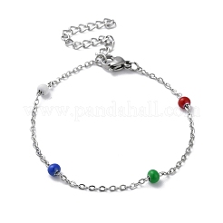 Браслет-цепочка из нержавеющей стали 304 с эмалированными бусинами-рондель&nbsp;BJEW-G683-02P-01
