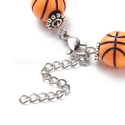 スポーツ ボールのテーマ アクリル ラウンド ビーズ ブレスレット  304ステンレススチール製ジュエリー、男性用、女性用  7-1/4インチ（18.5cm）&nbsp;BJEW-JB08660