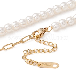 Женское ожерелье с подвеской в форме сердца из нержавеющей стали 304 с ионным покрытием (IP) и акриловым жемчугом NJEW-P262-27G