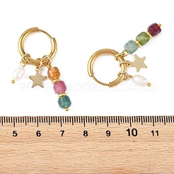 Boucles d'oreilles pendantes en perles de culture d'eau douce naturelles et tourmaline multicolore naturelle&nbsp;EJEW-JE07461