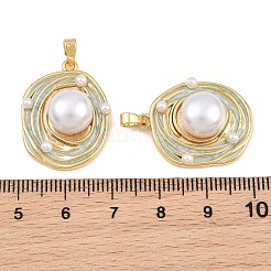 Messing mit Anhängern aus aquamarinfarbenem Emaille und ABS-Kunststoff mit Perlen&nbsp;KK-CBA415D-06G