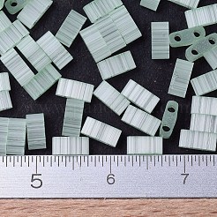 MIYUKIハーフティラビーズ  日本製シードビーズ  2の穴  （htl2559)シルクペールグリーン  5x2.3x1.9mm  穴：0.8mm  約2500個/100g&nbsp;SEED-J020-HTL2559