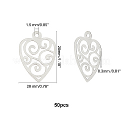 50 шт. оригинального цвета сердце с цветочным узором из нержавеющей стали 304 срез подвески&nbsp;STAS-UN0021-52P