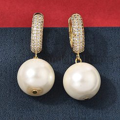 Круглые серьги-кольца из латуни с микропаве из прозрачных кубических цирконий&nbsp;EJEW-H180-01A-G