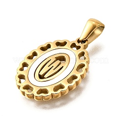 金色の304ステンレススチールペンダント  シェルと  ハートのある中空の楕円形  文字W  23x16.5x2mm  穴：5.5x3mm&nbsp;STAS-K300-02G-W