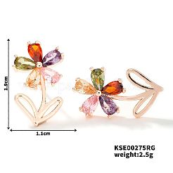 スイートな真鍮キュービックジルコニアのイヤリング  絶妙な夏の田舎のファッションアクセサリー  花  19x11mm&nbsp;WI7590-3