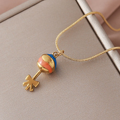 Colliers pendentifs sucette vintage en acier inoxydable émaillé de 30 mm avec nœud papillon pour femmes&nbsp;VD4670
