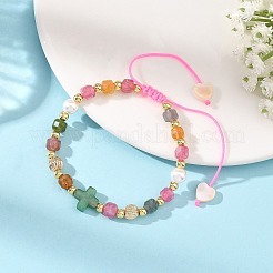 Bracciali intrecciati di perline a cubo sfaccettate con pietre preziose miste naturali.&nbsp;BJEW-JB14379