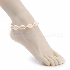 Cavigliera da donna con perline intrecciate con conchiglia di ciprea naturale&nbsp;AJEW-AN00487
