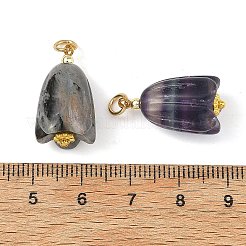 天然混合宝石ペンダント  花のチャーム  ゴールドカラー  20x11.5mm  穴：3.5mm&nbsp;PALLOY-JF05935