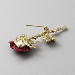 クリスタルラインストーンのバラの花、プラスチックパールビーズのブローチピン付き  バックパックの服のための黄金の合金のバッジ  レッド  58.5x30x14.5mm&nbsp;JEWB-WH0030-14C-G