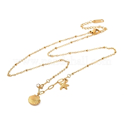 Ионное покрытие (ip) летние пляжные ожерелья из нержавеющей стали 304 с прозрачным кубическим цирконием и цепочкой-спутником NJEW-S004-02G