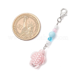 海をテーマにした磁器チャームとガラスビーズペンダントデコレーション3個。  合金製カニカン付き  魚とヒトデとカメ  ミックスカラー  57.5~64mm&nbsp;HJEW-JM03154