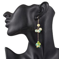 Серьги-подвески из нержавеющей стали 304 с синтетической бирюзой и черепаховым узором&nbsp;EJEW-JE06512-01