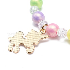 アクリルビーズストレッチブレスレットセット6個。  女の子のための子供のブレスレット  合金エナメルペンダント付き  abs プラスチック模造パール ビーズと弾性クリスタル スレッド  ミックスカラー  内径：1-3/4インチ（4.5cm）&nbsp;BJEW-JB08728