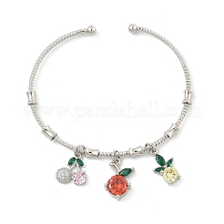 Браслеты с фруктовыми подвесками из латуни с микропаве из кубического циркония для женщин BJEW-Z089-05P