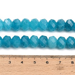 ファセットカットされた染色済みの天然白翡翠ビーズの連  ロンデル  ダークターコイズ  9.5~10x7.5~8.5mm  穴：1mm  約47~50個/連  14.76~15.16''（37.5~38.5センチメートル）&nbsp;GG-CBAE966-01B-N