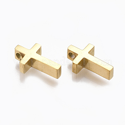 304ステンレススチールの小さなクロスチャーム  ゴールドカラー  12x7x3mm  穴：1.8mm&nbsp;STAS-T041-07G