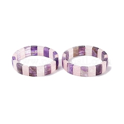 Прямоугольные эластичные браслеты из натуральных бусин аметиста и розового кварца для женщин и мужчин BJEW-Z149-01E