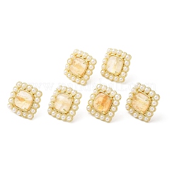Boucles d'oreilles à tige carrées en citrine naturelle avec placage ionique (IP) et perles en plastique&nbsp;EJEW-E599-03G-03
