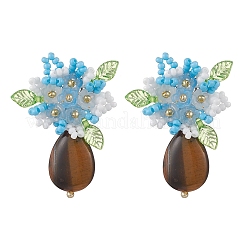 Boucles d'oreilles à tige en perles de verre faites à la main et œil de tigre naturel&nbsp;EJEW-MZ00449-02