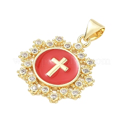 Pendentifs croix religieuse en laiton micro-pavé de zircon cubique transparent&nbsp;CU-CBA83A6-03D-G03