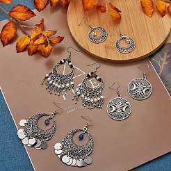 4 пара 4 стильных филигранных серег с подвесками в виде монет EJEW-SW00009