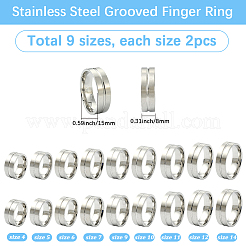 18 шт. 9 стиля 201 нержавеющая сталь рифленые кольца для пальцев&nbsp;STAS-SC0010-57