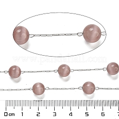 304ステンレススチールとガラスのキャットアイリンクチェーン  ハンダ付け  スプールで  ラウンド  ロージーブラウン  13x7.5mm&nbsp;CHS-G038-08P-04