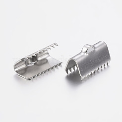 変色しにくい304ステンレススチールリボンカシメエンドパーツ  長方形  ステンレス鋼色  7.5x13mm  穴：1.2x3mm&nbsp;STAS-I071-11P-E