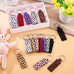 16 шт. 8-цветные прямоугольные брелки из искусственной кожи с леопардовым узором KEYC-TA0001-38