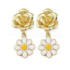 Серьги-гвоздики из латуни с подвесками в виде цветка маргаритки EJEW-S277-04G