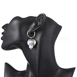 Серьги-кольца из нержавеющей стали 316 и 202 в форме колонны с сердцем&nbsp;EJEW-JE06736-02