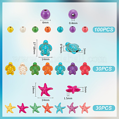 160 шт. 3 стиля синтетические бирюзовые бусины с морской тематикой&nbsp;G-UN0001-30