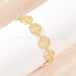 Плоская круглая цепочка со звеньями из латуни Святого Бенедикта для женщин&nbsp;BJEW-K248-06A-G