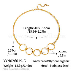 女性用304ステンレススチール製マルチリングリンクペンダントネックレス  18KGP本金メッキ  15.94インチ（40.5cm）&nbsp;JU1361-1