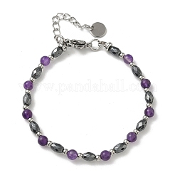 Браслеты из бусин натурального аметиста и немагнитного синтетического гематита для женщин BJEW-Z148-01P-06