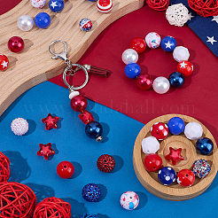独立記念日をテーマにしたDIYビーズキット  アクリルビーズ入り  プラスチックビーズ  樹脂ビーズ  ミックスカラー  15.9~20x15.9~20x12~20mm  穴：2~3mm  53個/セット&nbsp;DIY-BM0002-83