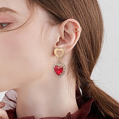 ガラスのハートの揺れるスタッド イヤリング  女性用ゴールデン 316 ステンレススチール ジュエリー  レッド  30mm  ピン：0.7mm&nbsp;EJEW-TA00215