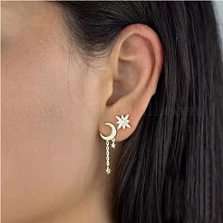 Orecchini pendenti a bottone con luna e stella in ottone micro pavé di zirconi cubici trasparenti&nbsp;FS-WG98EA0-01