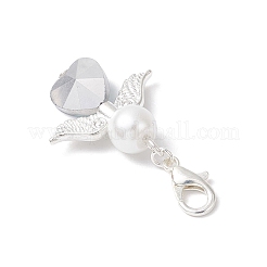 Подвеска в форме сердца ангела из стекла и стеклянного жемчуга HJEW-JM03773-02