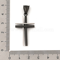 変色しにくい304ステンレススチールペンダント  クロス  ガンメタ色＆ステンレス鋼カラー  36x20x4mm  穴：10x4mm&nbsp;STAS-H360-06BP-1