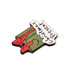 プリントポプラウッドペンダント  クリスマスシリーズ  ボックス  35x30x2mm  穴：1.6mm&nbsp;FIND-N005-74V-02