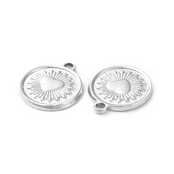 変色しない304ステンレススチールペンダント  ハートチャーム付きフラットラウンド  ステンレス鋼色  21.5x19x2mm  穴：1mm&nbsp;STAS-P324-28P