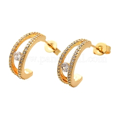 Серьги-гвоздики из латуни в форме буквы С с микропаве из прозрачных кубических цирконий&nbsp;EJEW-C126-08G