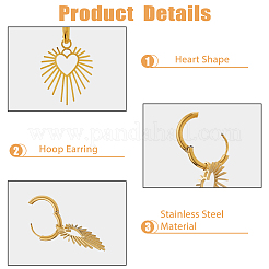 2 пара серег-колец из нержавеющей стали 304 двух цветов&nbsp;EJEW-HS0001-25